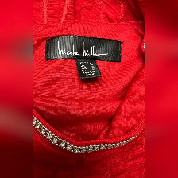 Nicole Miller (NWOT) Red Jeweled Neckline Corset Sleeveless Women's Top - Picture 3 of 3
